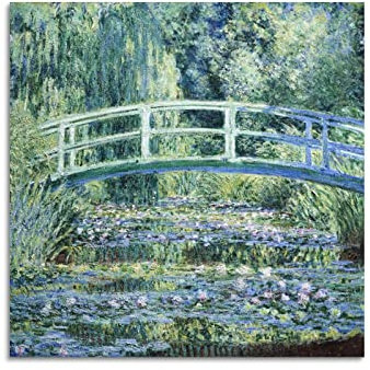 JAHER Claude Monet Paintings – (Seerosen und japanische Brücke) Poster Wandkunst Scrollen Leinwand Gemälde Bild Wohnzimmer Dekor Home 70 x 70 cm