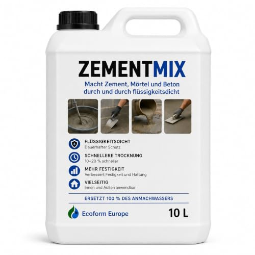 Ecoform Zementmix - Betondichtmittel für WU Beton - flüssigkeitsdichten Beton - Frostschutz & wasserdichten Mörtel Für den Innen- und Außeneinsatz - 10 Liter