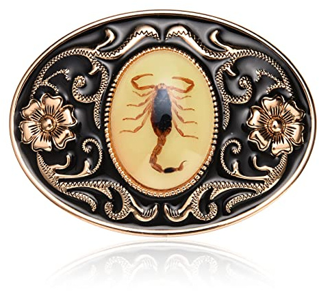 BBOTEN Gürtelschnalle für Herren & Damen – Indianer Cool Neuheit 3D Skorpion Tier Western Oval, Gold, Small