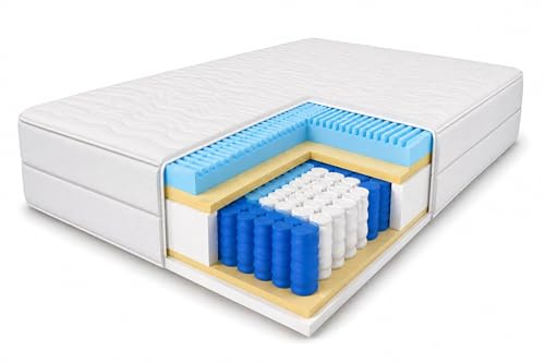 MARPUR Premium Matratze 160x200 Taschenfederkern H3 orthopädisch, Weiß 20cm | 7 Zonen Taschenfederkernmatratze 160x200, orthopädisch, H3, Massageschicht, Weiß, Höhe ca. 20cm