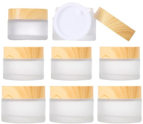 TUAKIMCE Glas Cremedose Leer Dosen,8 Stück 20ml/30ml weiß mattiertes klarer Tiegel Nachfüllbare Behälter Kosmetikbehälter Salbentiegel mit Deckel und Liner für Kosmetik, Lotion, Creme, Pulver