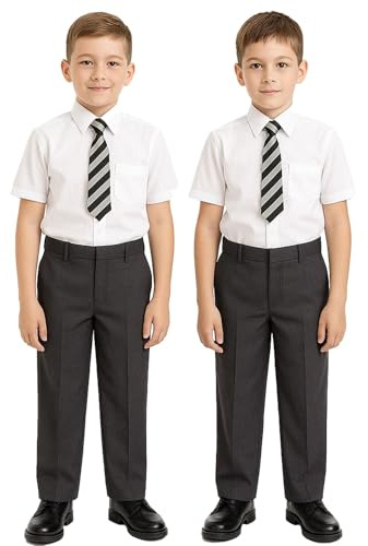 A2Z 4 Kids Pojkar Plain Jet Black Skoluniform Byxor Pull Up - Boys UF Pant 780 Jet Black 2 Pack 7-8