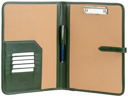 A4 Leder Klemmbrettmappe Grün – Handgefertigte Leder Notizmappe mit Klemme & edle Schreibunterlage – Hochwertige Leder Schreibplatte, A4 Klemmbrett Leder & Dokumentenhalter Leder - Noda