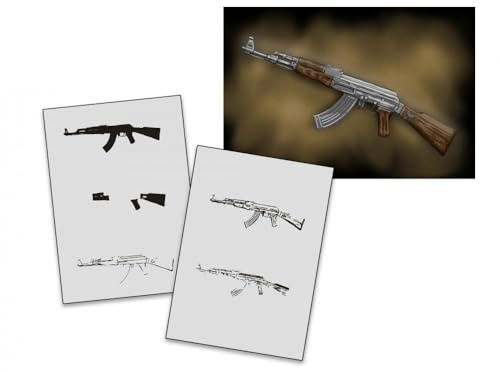 AS-335 AK47 Gewehr Step by Step Airbrushschablone Größe S