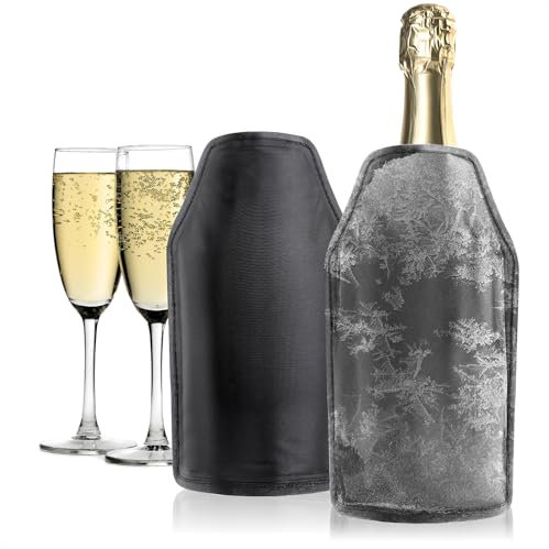 COM-FOUR® 2x Enfriador de Botellas para Llevar - Funda enfriadora de champán con Banda elástica - Funda refrigerante para champán, Vino, Cerveza y Refrescos (02 piezas - negro)
