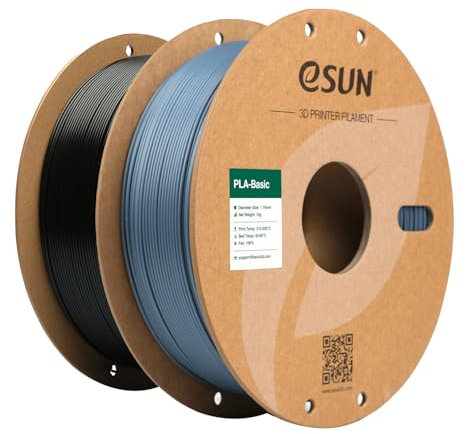 eSUN PLA Filament 1.75mm, PLA Basic 3D Drucker Filament Maßgenauigkeit +/- 0.03mm, 1KG pro Spule, 2 Spulen 3D Druck 3D Filament, Grau+Schwarz
