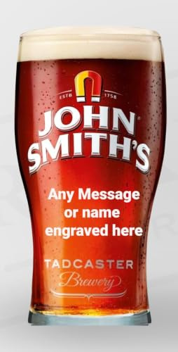 Personalised John Smith's Glass Pint Beer Lager Glass Engraved with Any Message or Name | Gift for Birthday, Father's Day, Anniversary