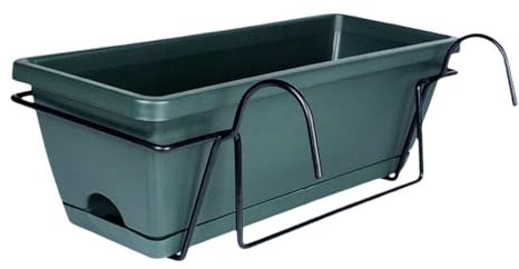 Sharplace Balcony Railing Planter Window Box for Fence, Plant Holder Basket Flowerpot for Porch Countryside Windowsill, Dark Green