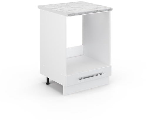 Vicco Herdumbauschrank Fame-Line, Weiß Hochglanz/Weiß, 60 cm, AP Marmor