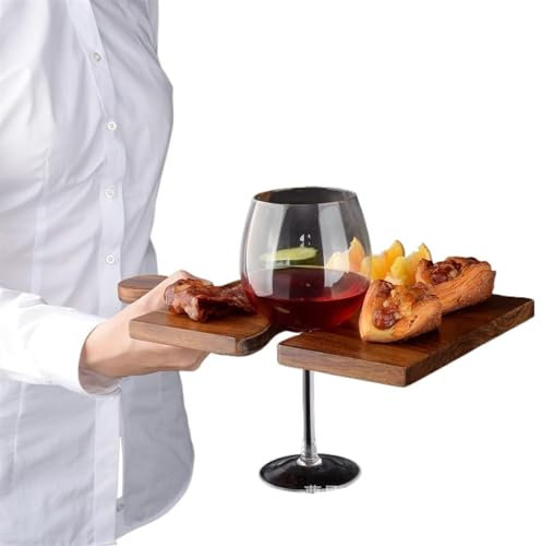 LVYUDS Acacia Wood Wine Glass Charcuterie Stitching Tray with Wine Glass Holder Mini Trays for Appetizer, Cheese Board Set for Picnic Parties