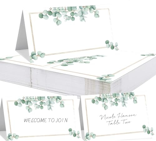 BetterJonny 100 Stück Hochzeit Tischkarten 90 * 100mm, Namenskarten zum Beschriften mit Elegantes Design, Tischdekoration Platzkarten für Kommunion Taufe Feier (Blätter-B)