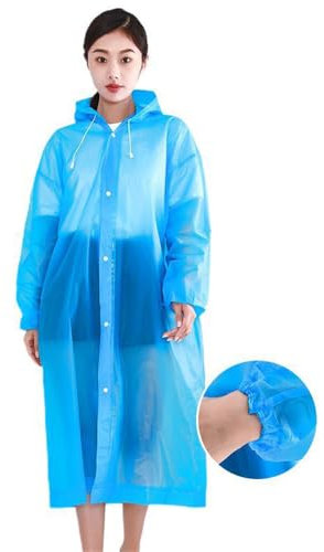BeLongsYou Poncho Antipioggia per Adulti, 7 Pezzi Antipioggia Riutilizzabile con Cappuccio e Maniche, Impermeabile, per Emergenze, Esterni, Campeggio,Blu,One Size