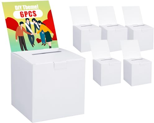 Uniclife 6 Pack Scatola per schede elettorali con fessura Scatola per suggerimenti Scatola per lotterie Scatola per donazioni per raccolta fondi Scatola in cartone bianco per concorso di beneficenza