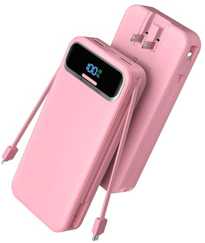 Nusyddy Portable Charger with Built in Cables and Wall Plug, Portable Charger 20000mAh 22.5W, Fast Charging Power Bank USB C,LED Display Battery Pack Compatible with iPhone 16/15,Android etc