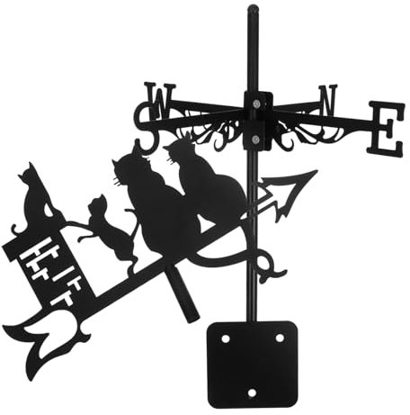Milisten girouette extérieure girouette Chat de terrasse Indicateur de Vent de Toit éoliennes de Patio Support de Toit de de Ferme Chat Le Fer Black