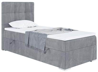 MEBLINI Boxspringbett mit Bettkasten - Gepolstert Einzelbett mit Matratze und Topper - Polsterbett mit Stauraum - Bett mit Kopfteil - Stauraumbett - Kai - 80x200 Links - H4/Grau Samt