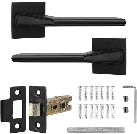 Decoranddecor Black Door Handles Internal Door Handles Latch Kit | CE marked, tubular mortice latch, built to last, Door Handles with Latch, fits 35-45 mm doors, Pera Range
