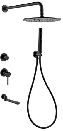 de ducha oculto de 3 funciones, montaje empotrado en pared, latón, negro mate, grifo de baño con rociador de lluvia superior de 10 pulgadas(Matter Black 10inch)