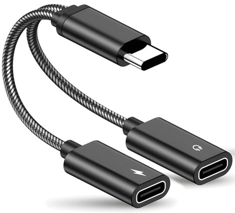 Adaptateur Double USB C Jack Casque et Chargeur, 2 en 1 Adaptateur Double USB C, Câble TPE Robuste et Portable, Double Prise Jack de Type C Compatible avec Sam-sung Galaxy S23/S22/S21/Pixel