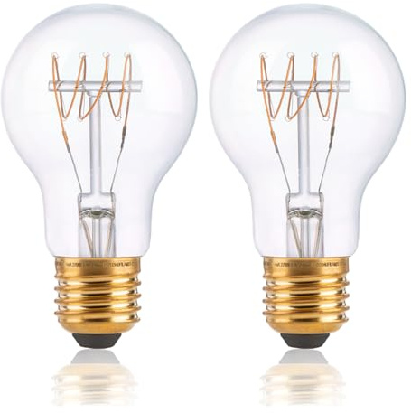 FLSNT Dimmbar E27 LED Warmweiss, A60 LED Spiral Filament Edison Glühbirne Vintage, 4W(Ersetzt 40W), 350LM Deko Glühbirne, 2200K Warmweiß, Klar Glas, 2 Stück