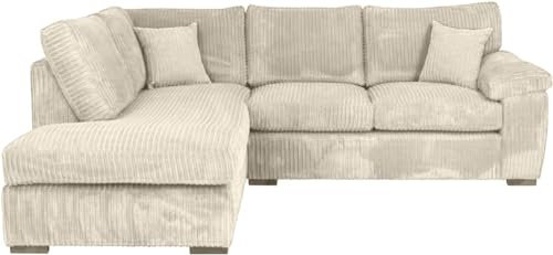 Elegante sofá de esquina de 4 plazas orientado a la izquierda, cómodo y elegante juego de muebles de sala de estar con acabado crema, gran área de asiento y relajación