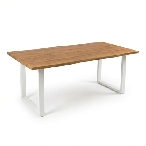 Bett11 Esstisch 200x100 cm Eiche weiß Baumkante U-Gestell Holz Eiche-Optik