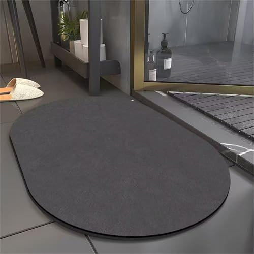 Odot Alfombra Baño Secado Rápido Color Sólido Alfombrilla de Baño Antideslizante de Piedra Diatomita Súper Absorbente Alfombra de Felpudo Suaves para Bañera, Ducha y Cocina (Negro,60x90cm)