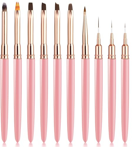 10 Pièces Set Pinceaux à Ongles Gel - Pinceau nail art ongles, Pinceau Liner Acrylique et Nail Art pour Design Pro, Manucure DIY et Vernis Semi-Permanent