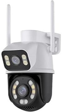 KKENZA Caméra PTZ 4K WiFi Double Objectif 8MP HD extérieure IP Suivi Automatique sécurité Protection CCTV Surveillance P2P Port RJ45(EU Plug,White Cam No Card)