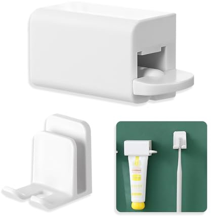 RYHHH Toothpaste Tube Squeezer with Toothbrush Holders, Includes 1 Rolling Tube Toothpaste Squeezer and 1 Toothbrush Holder Wall Mounted, Waterproof, Self Adhesive Wall Mounted for Bathroom Kitchen