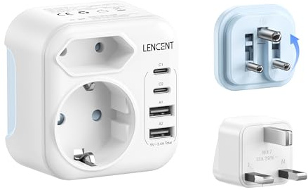LENCENT Typ D och Typ G Kombi-reseadapter med 2 USB-C- och 2 USB-A Fällbar resestickkontakt för Maldiverna, Sri Lanka, Tanzania, Zanzibar, Ghana Resestickkontakt Stickkontakt Adapter Strömadapter