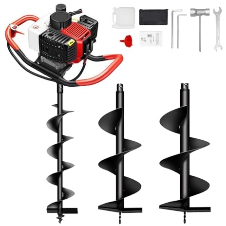 Tarière à Essence, tarière à 4 Temps avec 3 forets, tarière pour clôture, Jardin, Ferme, Plantes, 4/6/8 cm