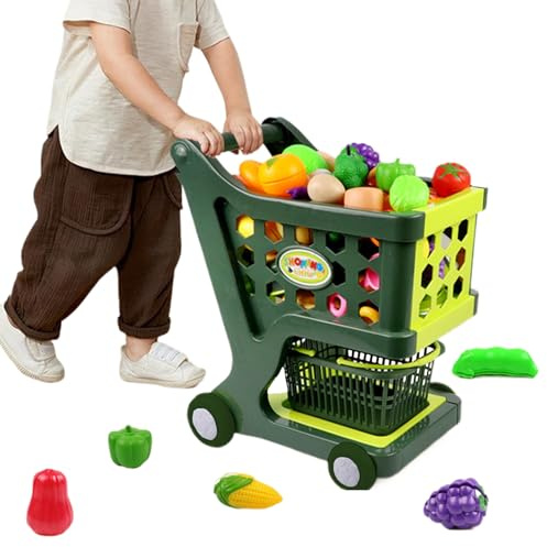 Kinder-Einkaufswagen, Trolley-Spielzeug Supermarkt-Spielset, Einkaufswagen Mit Lebensmitteln, O-BST Und Gemüse, Einkaufswagen-Spielzeug, Supermarkt-Trolley-Spielzeug, Rollenspiel-Lernspielzeug