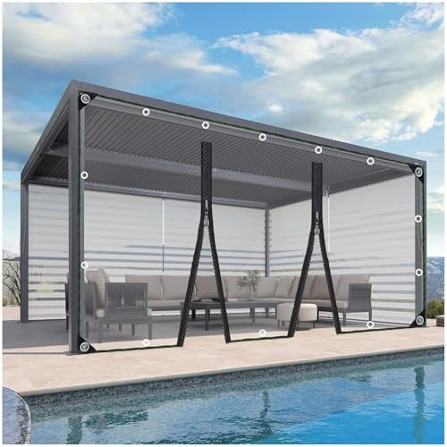 Pannelli Laterali in Telone Trasparente Con Porta a Cerniera, Tende in Tela Cerata Pvc Chiare Esterni, Telone Impermeabile Robusto Per Gazebo Garage Serre (0,3mm, 420g/m²),2zip-4.8x2.8m/15.7 * 9.2ft