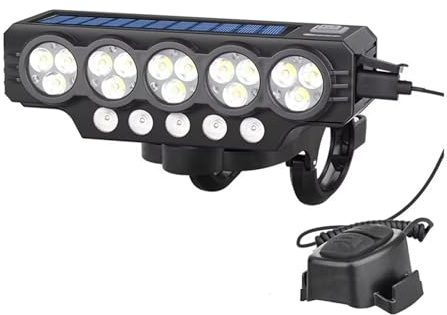 Projecteur Moto Klaxon Solaire À 20 LED pour Vélo, Rechargeable par USB Lampe Avant Sécurité pour 4000 MAh Éclairage Puissant pour Phares Avant