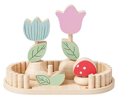 Rabbit Toys - Garden Theme Small Animal Cage Accessories,Wooden Bunny Chew Toys with 3 Teething Sticks - for Gerbils Squirrels Chinchillas Hamsters Grinding Cage