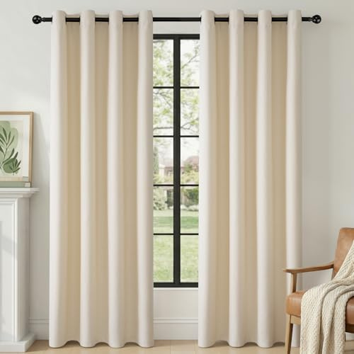 HushLoom Verdunklungsvorhänge Leinenoptik Thermo Hellbeige H220 x B140cm | Thermovorhang 2er Set mit Ösen Vorhänge 100% Blackout Hitzeschutz Gardinen für Schlafzimmer Wohnzimmer Kinderzimmer