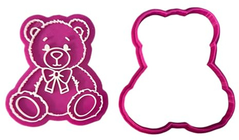 Teddy Bear Cookie Cutter and Stamp Fondant Icing Cake Decoration (Pink and White)