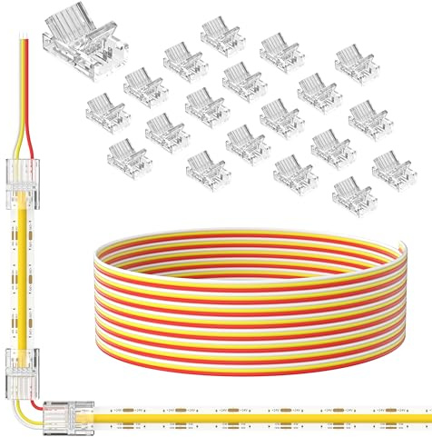 PAUTIX 10mm Verbinder für 3-Polige CCT COB LED Streifen,20Stück Streifen zu Kabel Steckverbinder,3M 22AWG Verlängerungskabel(3 Adern) für Lötfreie,Lückenlose Verbindung,5V 12V 24V LED Streifen Jumper