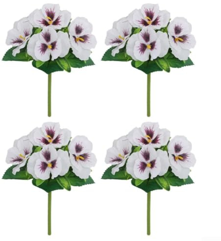 4 Pack Artificial Pansy Flowers, Realistic Silk Fake Pansies for Vases, Long Lasting Colourful Blooms, Vibrant Home Office Floral Decor and Wedding Centrepieces, No(White)