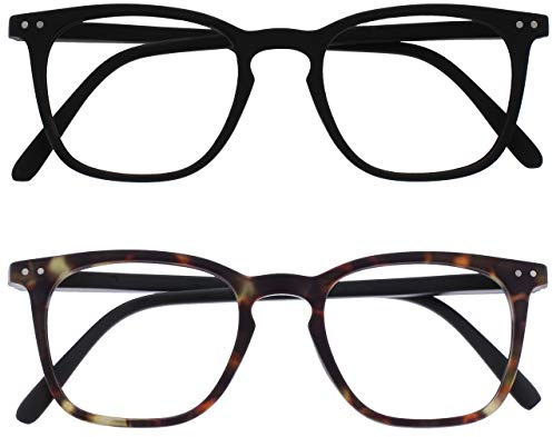 OPULIZE Bex Lesebrille 2er Pack Groß Quadrat Cool Designer Rahmen Federscharniere Kratzfest Schwarz Mattbraun Herren Damen RR64-12 +2.00