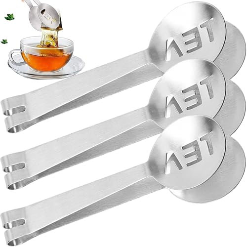 MINGZE Spremi bustine di tè, Confezione da 3 pinze spremiagrumi per Bustina da thé Strumento, cucchiaini di Zucchero, Mini Clip da Cucina per cubetti di Ghiaccio in Acciaio Inox Rotondo