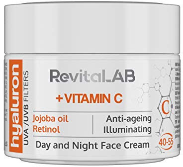 RevitaLAB Hyaluron Anti-Ageing Day and Night Cream, Enriched with Vitamins A, B3, B5, E, C, Jojoba Oil and UV Filters, for Ages 40 – 55, 50 ml