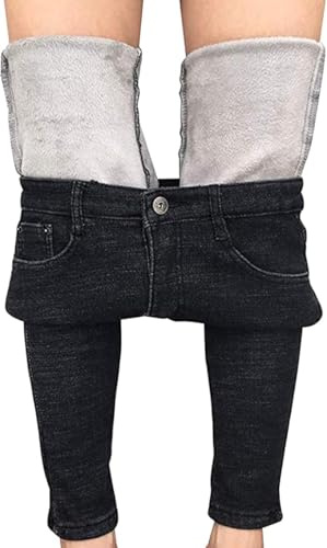 LAEMILIA Jeggings d'hiver en polaire extensible pour femme - Taille haute, Noir , L