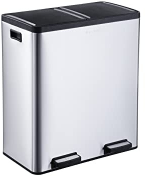 Step N' Sort The 18.5 Gallon Extra Large Capacity, Soft-Step, Dual Trash and Recycling Bin with Removable Inner Bins, Silver