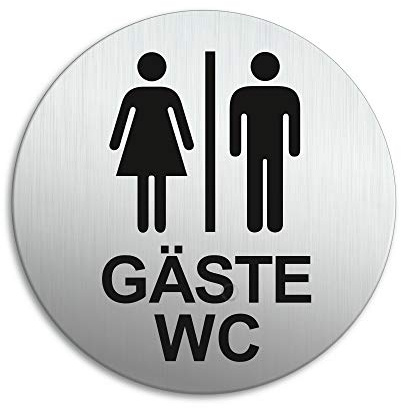 Schild Gäste WC Ø 100 mm Türschild aus Aluminium vertikal gebürstet Edelstahloptik selbstklebend 53205-K