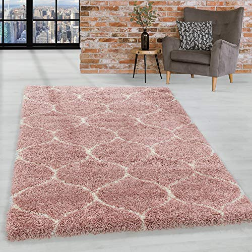 HomebyHome Shaggy Teppich Läufer Flur 80 x 250 cm - Hochflor Teppich Skandi Design Rosa Extra Weich und Flauschig - Bettvorleger Teppich für Schlafzimmer, Küchenläufer - Waschbarer Küchenläufer