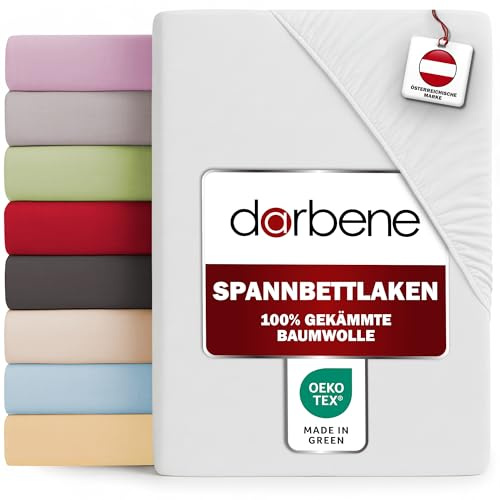 DarBene® Spannbettlaken, Oeko-TEX, Weiß, 90x200 cm | 100% gekämmte Baumwolle, 145 g/㎡ Jersey, bis 30 cm Matratzenhöhe, atmungsaktiv, weich, kuschelig