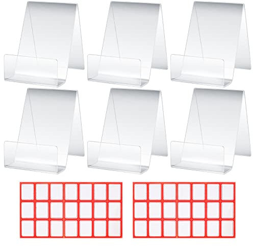6 Stk Acryl Buchständer, Buchaufsteller Transparente mit Ledge, Buchstütze Aufsteller, für Displaying Anzeigen Fotos, Büchern, Noten, Notebooks, Handwerk, mit 2 Bogen Etiketten