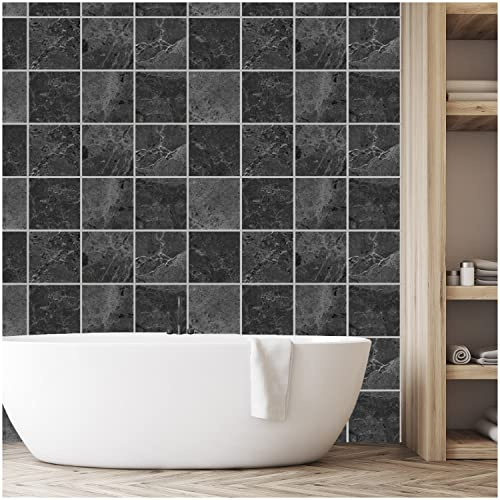 FoLIESEN Fliesenaufkleber für Bad, Küche, Badezimmer - Fliesen-Folie selbstklebend - Klebefliesen Black Stones, .:15x20 cm / 16-tlg. Set